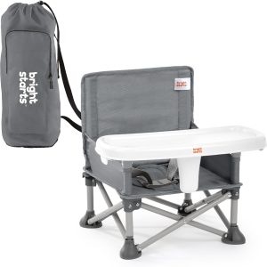 Bright Starts Pop 'N Sit Portable Booster, Indoor/Outdoor Use, Floor Seat with Feeding Tray, Grey, 6 Mos - 3 Yrs
