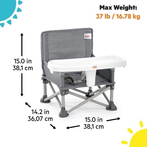 Bright Starts Pop 'N Sit Portable Booster, Indoor/Outdoor Use, Floor Seat with Feeding Tray, Grey, 6 Mos - 3 Yrs - Image 3