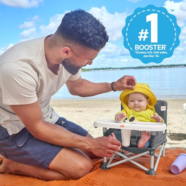 Bright Starts Pop 'N Sit Portable Booster, Indoor/Outdoor Use, Floor Seat with Feeding Tray, Grey, 6 Mos - 3 Yrs - Image 4