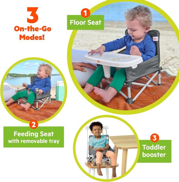 Bright Starts Pop 'N Sit Portable Booster, Indoor/Outdoor Use, Floor Seat with Feeding Tray, Grey, 6 Mos - 3 Yrs - Image 5