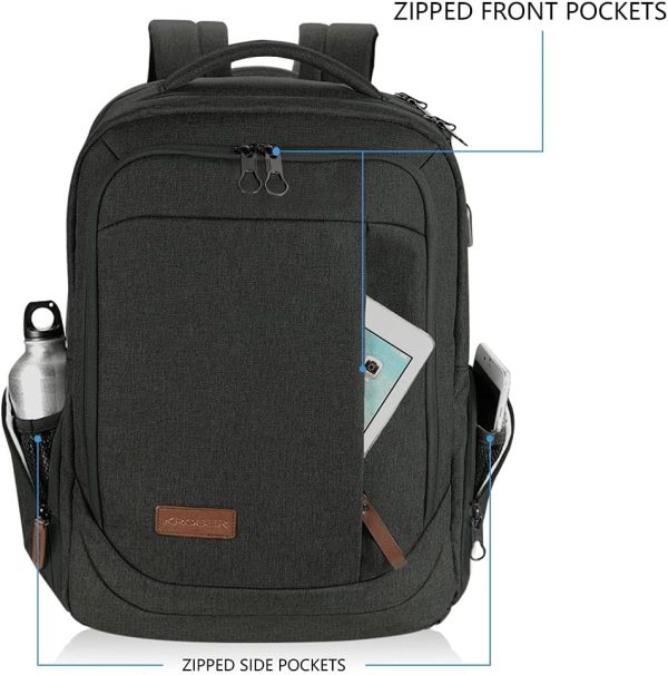 KROSER Laptop Backpack Large Computer Backpack Fits up to 17.3 Inch Laptop with USB Charging Port Water-Repellent Travel Backpack Casual Daypack for Business/College/Women/Men-Charcoal Black - Image 2