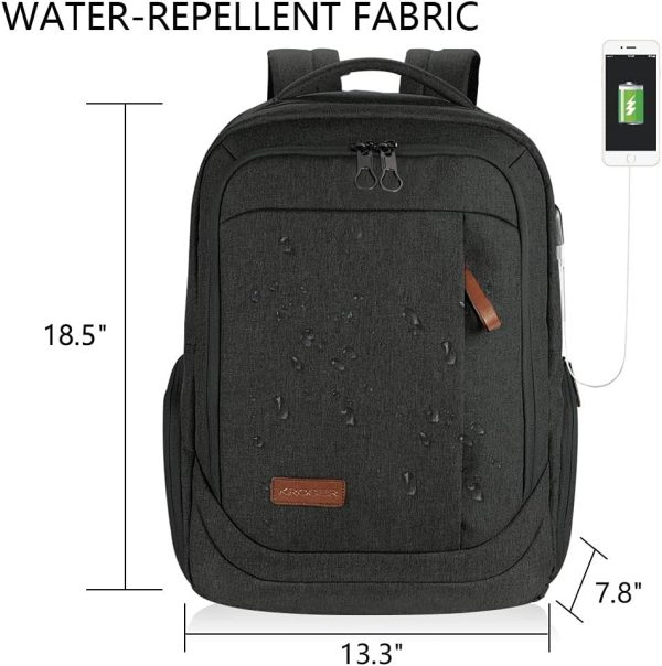 KROSER Laptop Backpack Large Computer Backpack Fits up to 17.3 Inch Laptop with USB Charging Port Water-Repellent Travel Backpack Casual Daypack for Business/College/Women/Men-Charcoal Black - Image 3