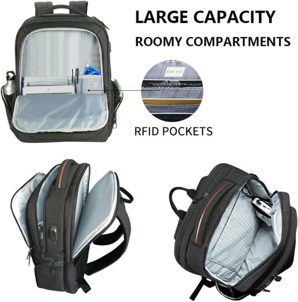 KROSER Laptop Backpack Large Computer Backpack Fits up to 17.3 Inch Laptop with USB Charging Port Water-Repellent Travel Backpack Casual Daypack for Business/College/Women/Men-Charcoal Black - Image 5