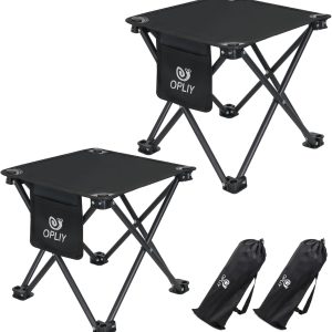 Opliy Camping Stool 2 Pack,13.5 Inch Portable Folding Stool for Outdoor Gardening and Beach Hiking Fishing,Foot Stool with Carry Bag (Black)