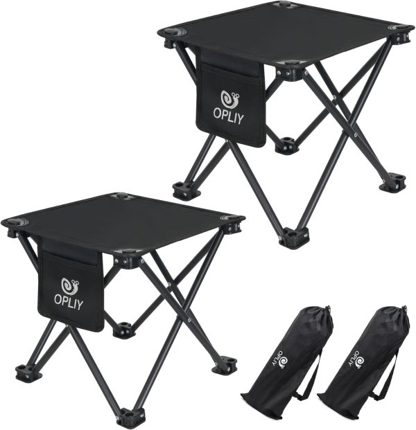 Opliy Camping Stool 2 Pack,13.5 Inch Portable Folding Stool for Outdoor Gardening and Beach Hiking Fishing,Foot Stool with Carry Bag (Black)