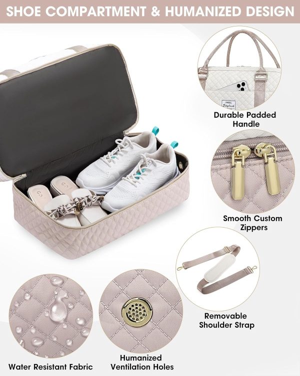 Travel Duffle Bag Weekender for Women: Travel Duffel Bag Carry-On Overnight Bag with Shoe Compartment & Wet Pocket Large Weekend Tote Bag withGym Duffel Bag for Hospital Beige - Image 5