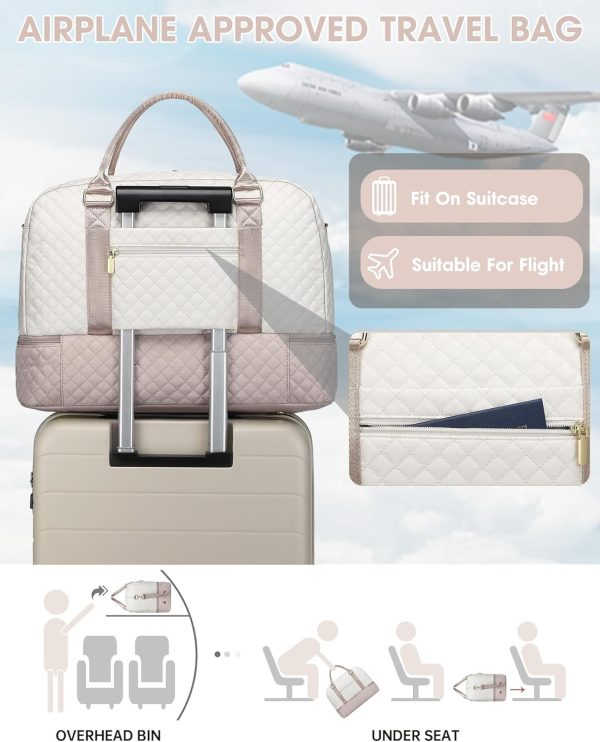 Travel Duffle Bag Weekender for Women: Travel Duffel Bag Carry-On Overnight Bag with Shoe Compartment & Wet Pocket Large Weekend Tote Bag withGym Duffel Bag for Hospital Beige - Image 6