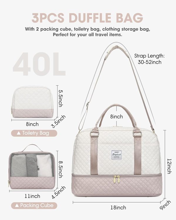 Travel Duffle Bag Weekender for Women: Travel Duffel Bag Carry-On Overnight Bag with Shoe Compartment & Wet Pocket Large Weekend Tote Bag withGym Duffel Bag for Hospital Beige - Image 8