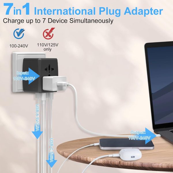 Universal Travel Adapter, 6-Port 6.0A 30W International Power Adapter with 4 USB-A, 2 USB-C Ports & 1 AC Outlet, European Travel Plug Adapter Travel Essentials(Type C/G/A/I) - Image 4